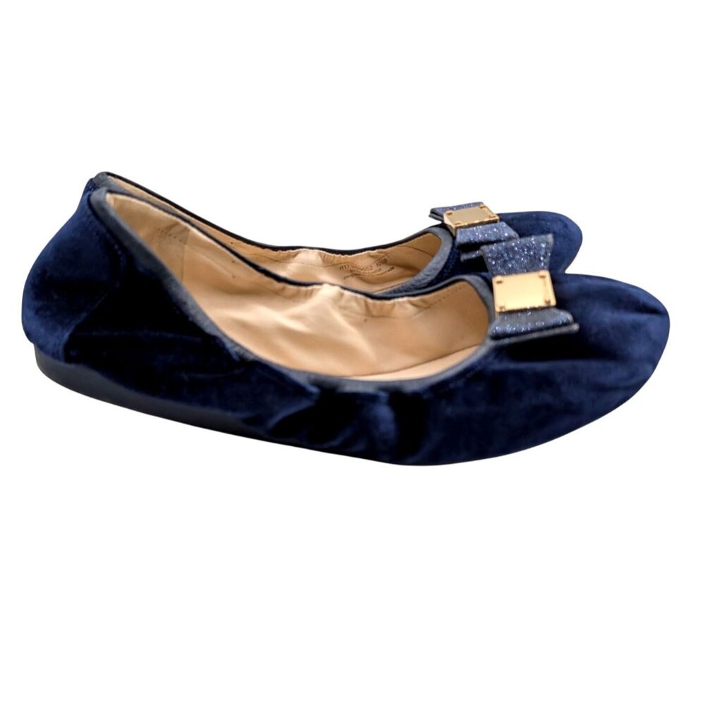Cole Haan Womens Tali Velvet Ballet Flats With Glitter Bow Navy Blue Size 10.5